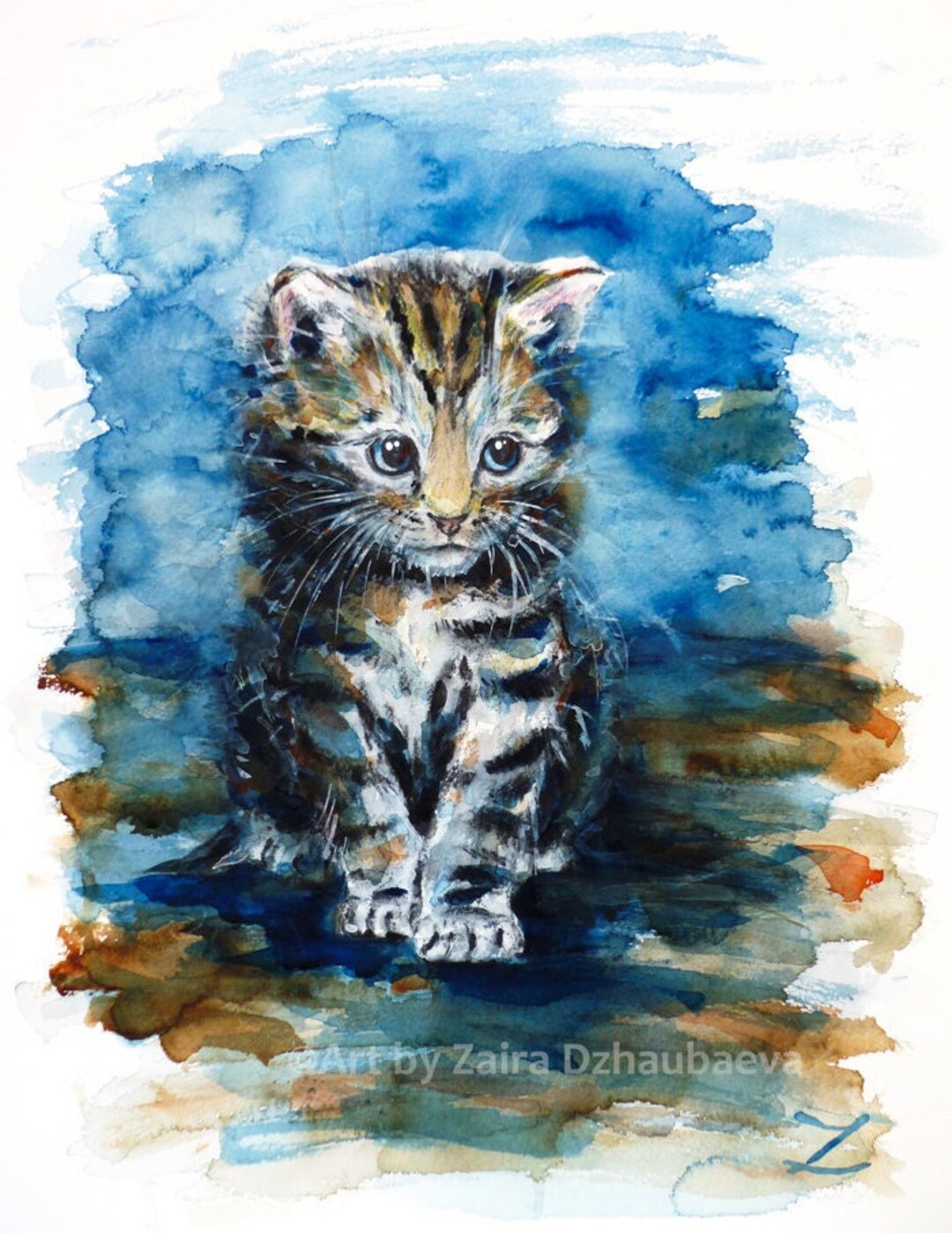 Cute Tabby Kitten Watercolor Wall Art Print Cat Pets Kids Room Nursery ...