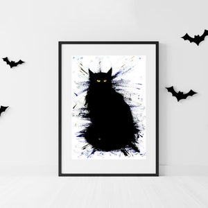 Black Cat Art Print Black Cats Feline Black Cat Painting Le Chat Noir Witchy Decor Spooky Cat Lover Art Gifts Fluffy Black Cat Halloween Cat