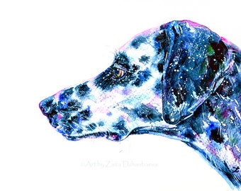 Dalmatian Dog Portrait Art Print Dalmatian Watercolor Painting Carriage Dog Spotted Dogs Cute Puppy Canine Pets Black and White Dog Artwork