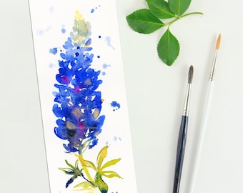 BLUEBONNET Aquarelle Originale Peinture Texas State Fleur Bleu Fleurs Sauvages Fleurs Botaniques Art Valentin Fête des mères Cadeau Nature