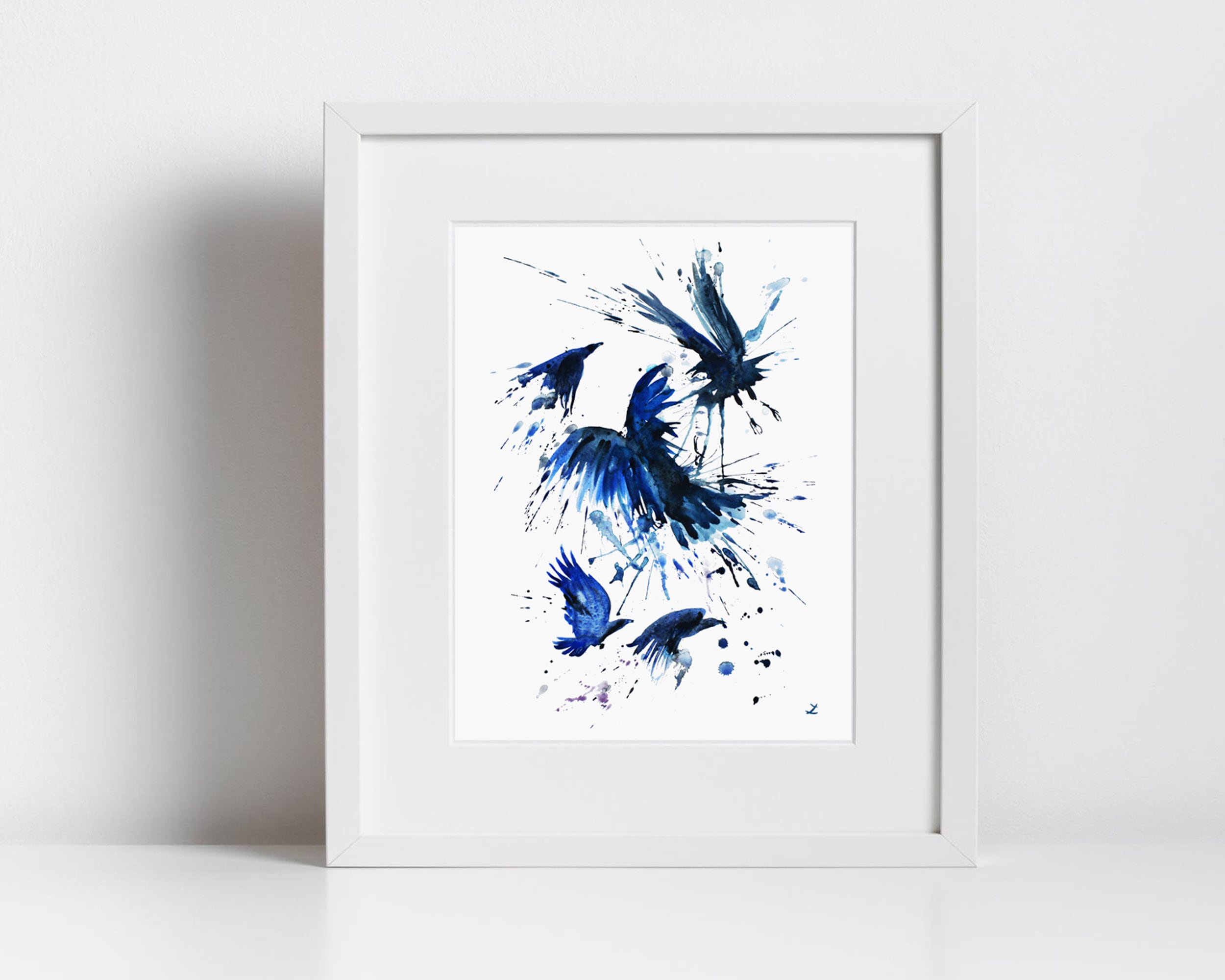 Splattered Ink Crows Mob of Crows Art Print Crow Watercolor Painting Halloween Birds Spooky ...