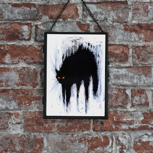 Hissing Black Cat Arched Back Black Cat Art Print Black Cats Feline Scared Cat Painting Le Chat Noir Witchy Decor Spooky Black Cat Lover