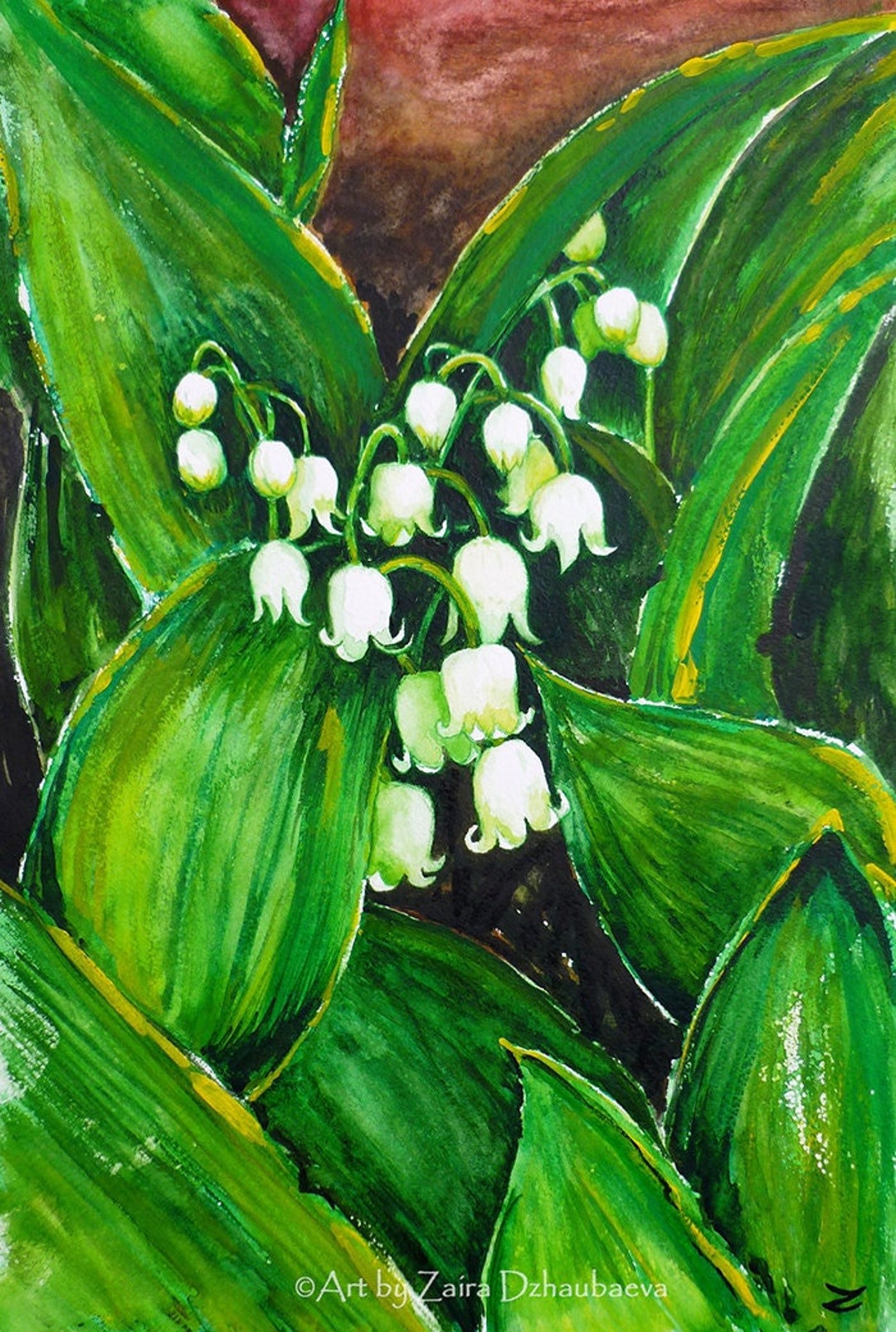 Lily of the Valley Original Watercolor Painting Floral Green White ...