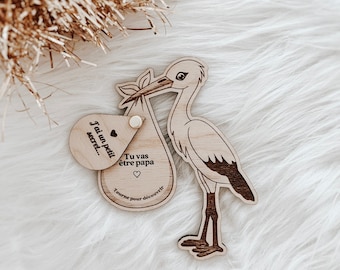 Request/Personalized surprise announcement for birth announcement, witness, godmother.. ••Wood engraving
