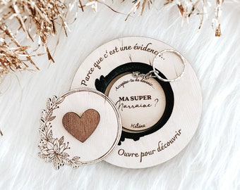 Coffret demande surprise personnalisée pour annonce naissance, témoin, marraine.. ••Gravure bois