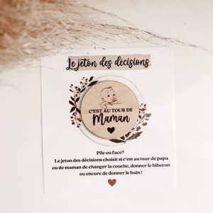 Decision token, heads or tails dad or mom, baby shower gift, birth gift for parents