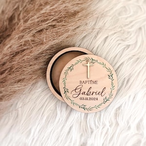 Scatola per battesimo da personalizzare con croce dorata | Portagioie per battesimo con incisione personalizzata | Battesimo dei bambini