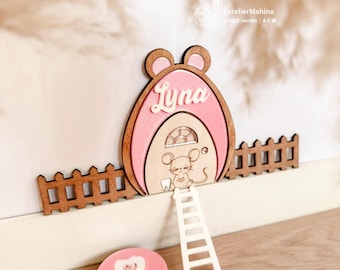 Puerta de ratón de madera personalizada – Caja para dientes de bebé – Puerta de ratón de hadas para niños – Regalo personalizado para niños – Decoración de guardería