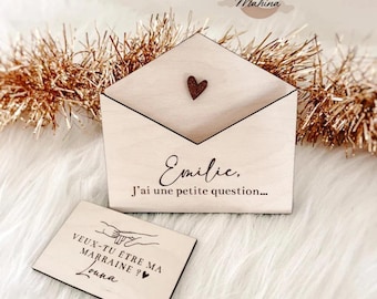 Surprise personalized envelope request for birth announcement, witness, godmother... ••Wood engraving