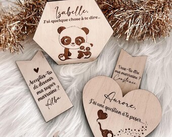 Personalized surprise request for birth announcement, witness, godmother... ••Wood engraving