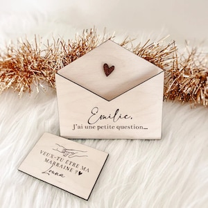 Surprise request personalized envelope for birth announcement, witness, godmother.. ••Wood engraving