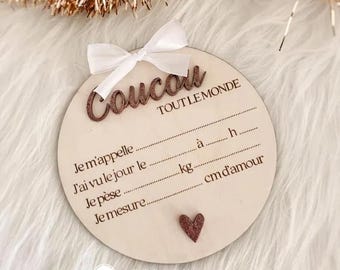 Customizable wooden birth announcement sign to fill in, baby birth plaque to complete, original baby gift, baby birth announcement