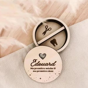 Box of first lock of hair and first baby tooth for babies and children to personalize