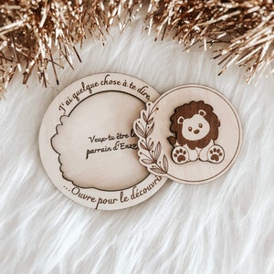 Personalized surprise request for birth announcement, witness, godmother.. ••Wood engraving