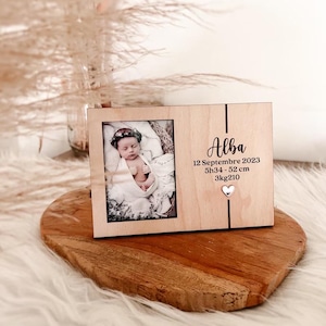 Frame with personalized baby birth photo, wooden engraving baby birth photo frame