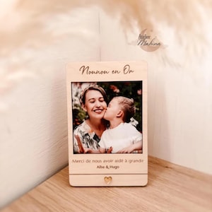 Cadre avec photo et texte gravé pour nounou, atsem, mamie, cadeau anniversaire, cadeau marraine/parrain..