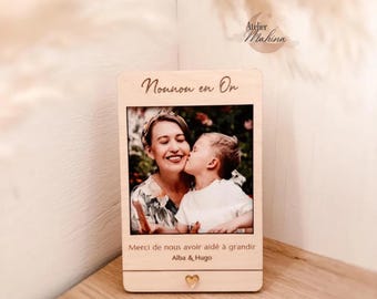 Cadre avec photo et texte gravé pour nounou, atsem, mamie, cadeau anniversaire, cadeau marraine/parrain..
