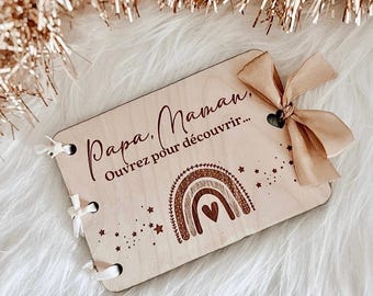 Personalized surprise request for birth announcement, witness, godmother.. ••Wood engraving