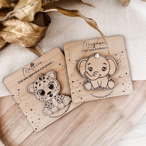 Personalized surprise request for birth announcement, witness, godmother.. ••Wood engraving