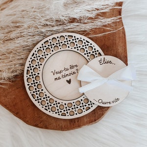Personalized surprise request for birth announcement, witness, godmother.. ••Wood engraving