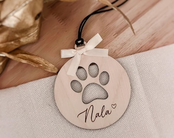 Boule de Noël en bois avec prénom animal personnalisé, boule noel chien ou chat