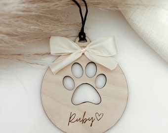 Bola navideña de madera con nombre personalizado de animal, bola navideña de perro o gato