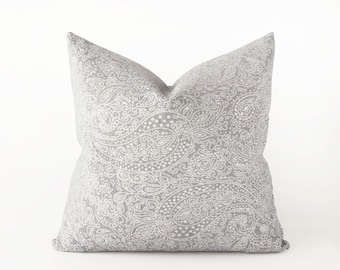 Light grey and white paisley decorative pillow cover  - textured neutral cushion cover