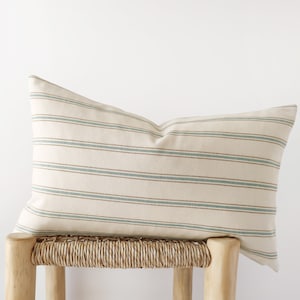 Striped lumbar pillow cover in ivory, camel and teal light beige modern cushion cover 12x20, 14x20, 14x24 12x20" (30x50cm)