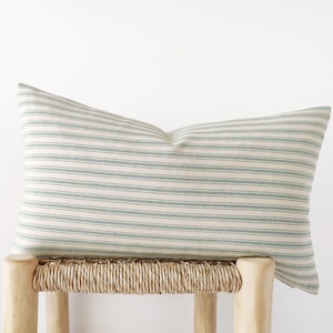 Teal ticking striped lumbar pillow cover - modern farmhouse decor