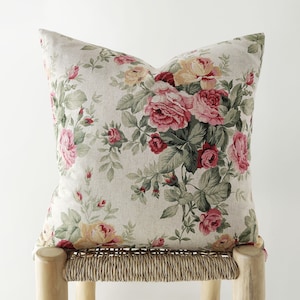 Federa decorativa floreale in rosa, giallo, verde e tortora chiaro - federa stampata botanica - 18", 20", 22"