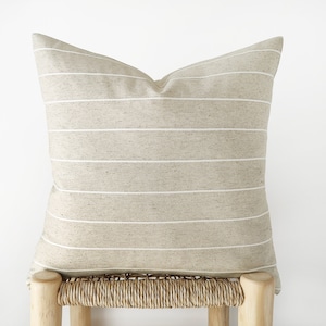 Neutral striped decorative pillow cover - greige and white cushion cover - 18&quot;, 20&quot;