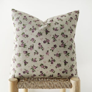 Purple floral decorative pillow cover - lavender and dark purple printed cushion cover - 18&quot;, 20&quot;