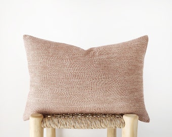 Soft chenille decorative lumbar pillow cover in blush pink - cozy textured cushion cover