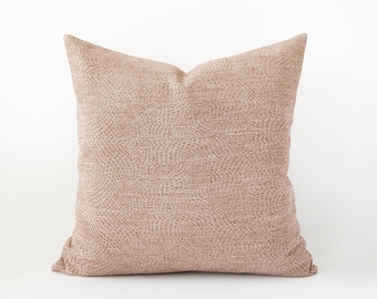 Soft pink textured decorative pillow cover - chenille and cotton cushion cover in blush - 18", 20", 22"