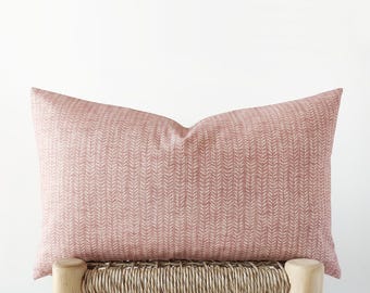 Pink printed lumbar pillow cover - organic cotton cushion cover in rose