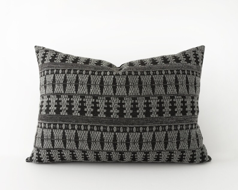 Woven Black and Grey Decorative Pillow Cover Textured Etsy