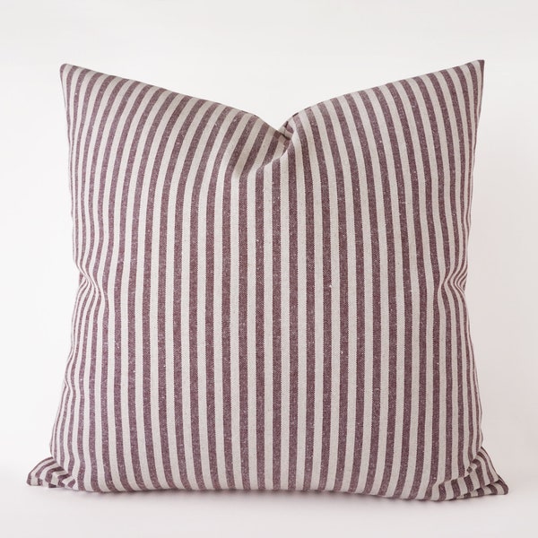 Maroon thin striped decorative pillow cover - modern farmhouse cushion cover
