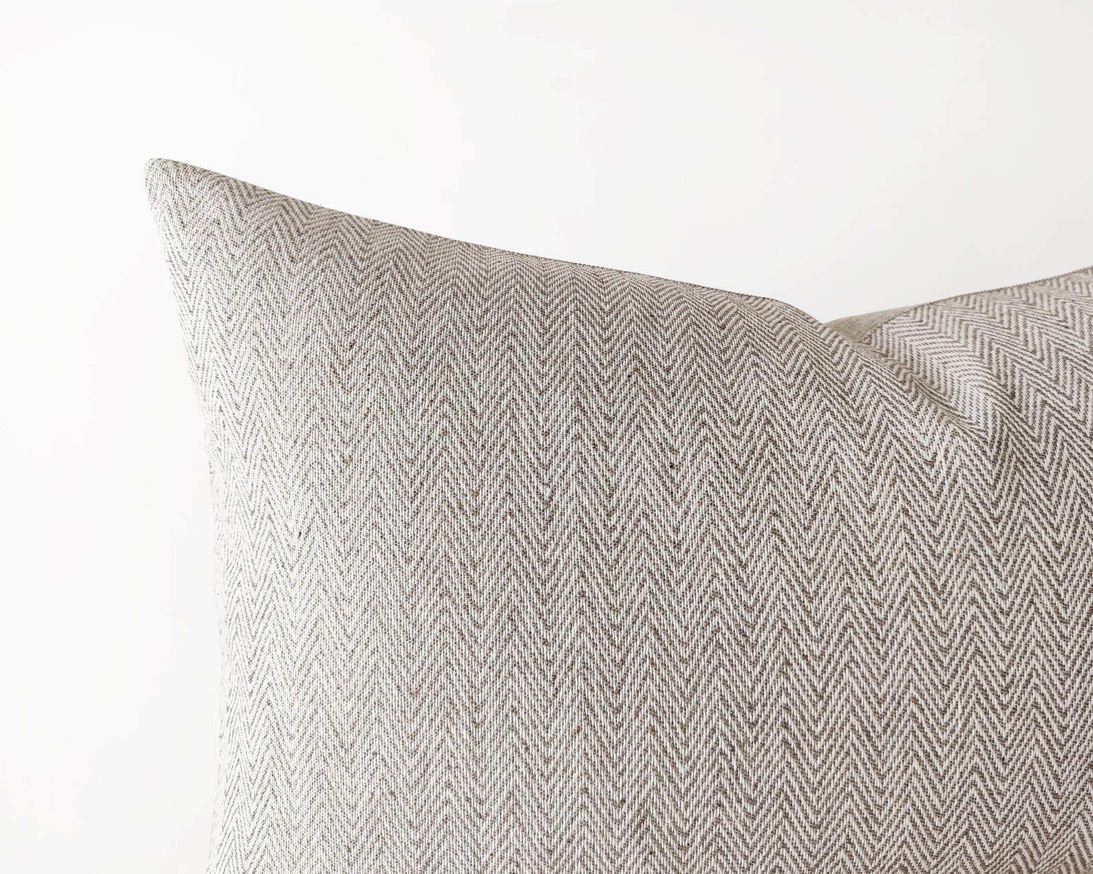 Neutral Lumbar Pillow Cover With Herrigbone Pattern Greige Etsy