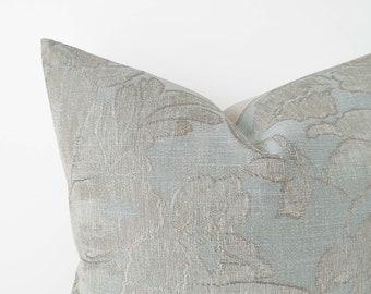 Soft aqua and beige decorative pillow cover with floral pattern - neutral cushion cover with texture