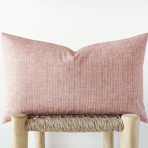Pink printed lumbar pillow cover - organic cotton cushion cover in pink rose - 12x20&quot;, 14x20&quot;, 14x24&quot;