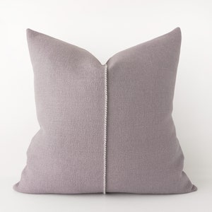 Muted lavender purple linen decorative pillow cover with hand stitched detail -  textured throw pillow cover in light purple