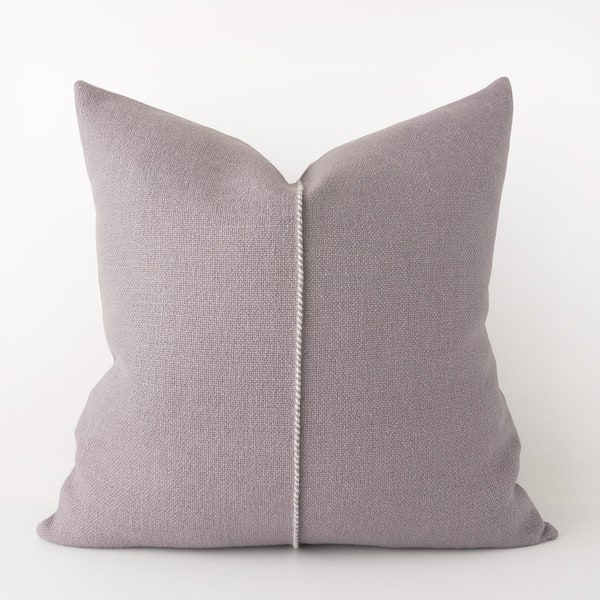 Muted lavender purple linen decorative pillow cover with hand stitched detail -  textured throw pillow cover in light purple