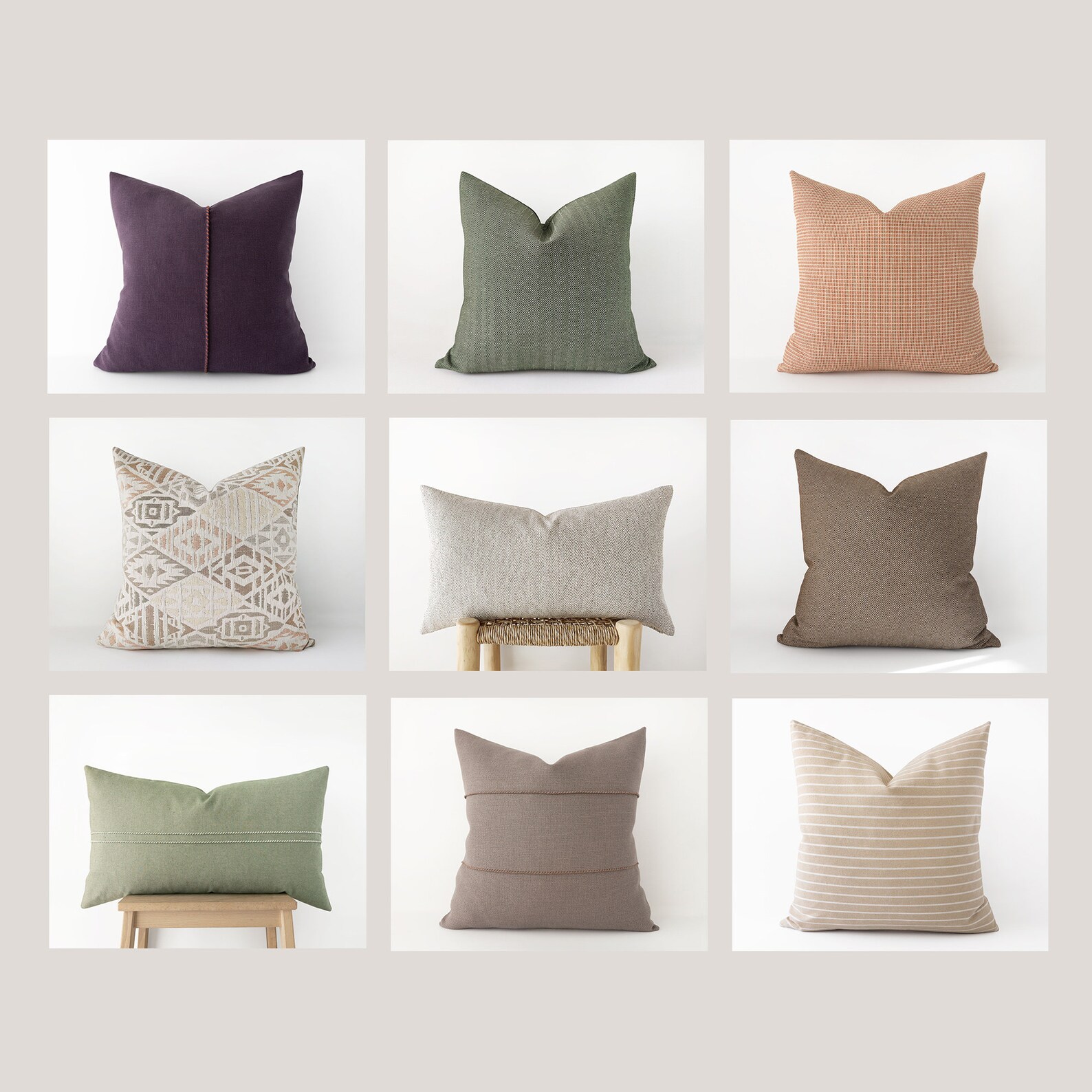 Neutral Lumbar Pillow Cover With Herrigbone Pattern Greige Etsy