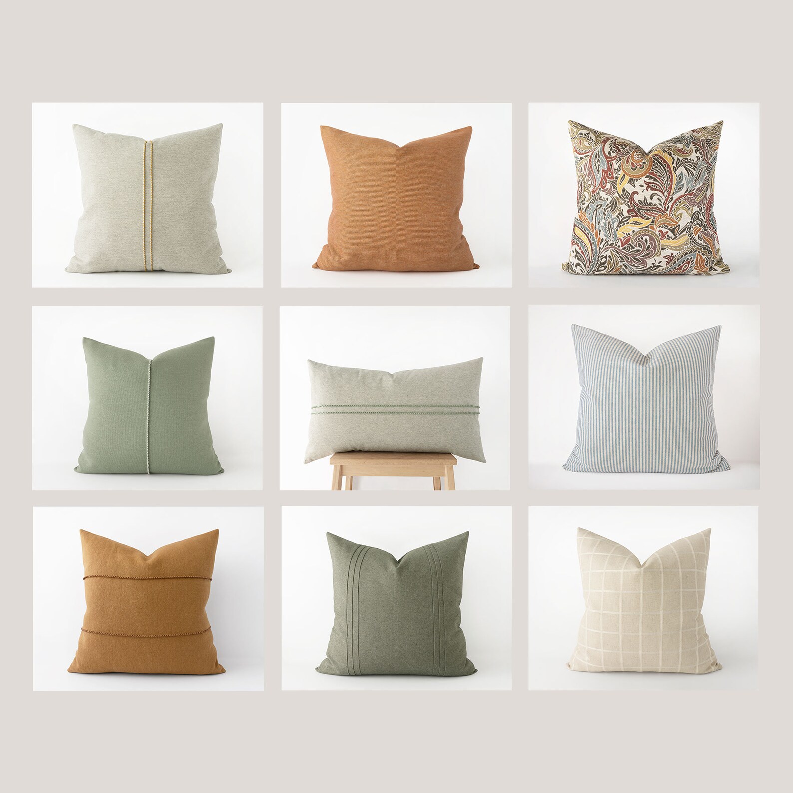 Light grey and sage green decorative pillow cover with hand Etsy