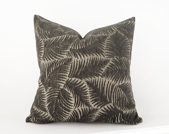 Charcoal grey decorative pillow cover with botanical pattern - neutral textured cushion cover - 18", 20", 22"