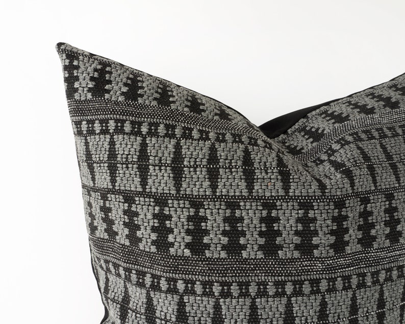 Woven Black and Grey Decorative Pillow Cover Textured Etsy