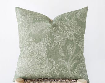 Capa de almofada com estampa floral verde-oliva - almofada decorativa em tom neutro terroso