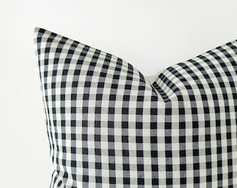 Black plaid decorative pillow cover - dark neutral gingham cushion cover - 18", 20", 22"