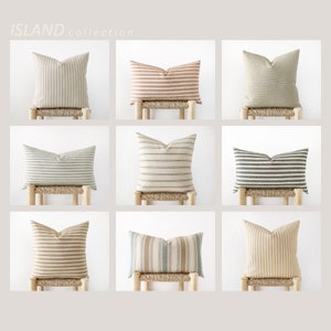 Striped lumbar pillow cover in camel, teal and ivory modern cushion cover coastal decor 12x20, 14x20, 14x24 image 6