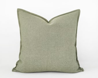 Green waffle weave decorative pillow cover with flange - textured sage green cushion cover - 16", 18", 20", 22", lumbar pillow cover